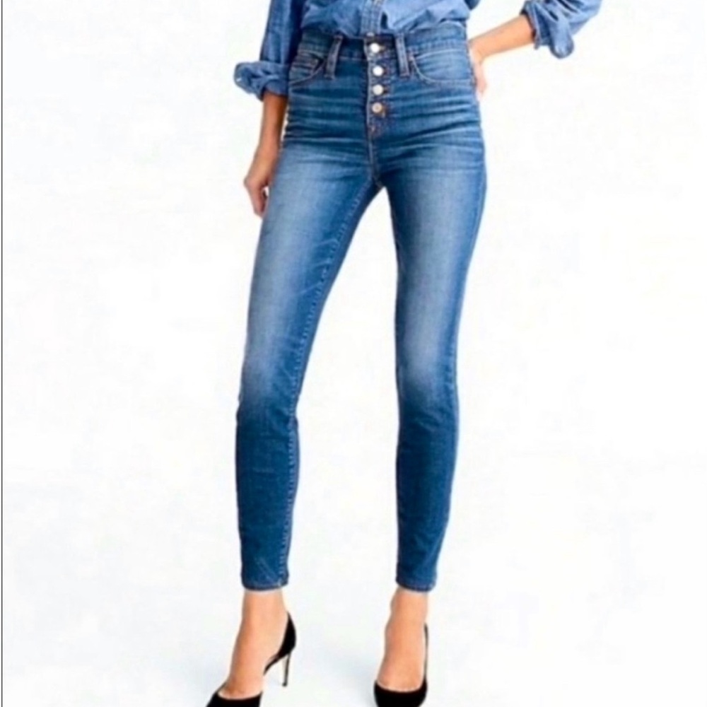 J. Crew Lookout High Rise Skinny Jeans with Exposed  Front Button in Size 30